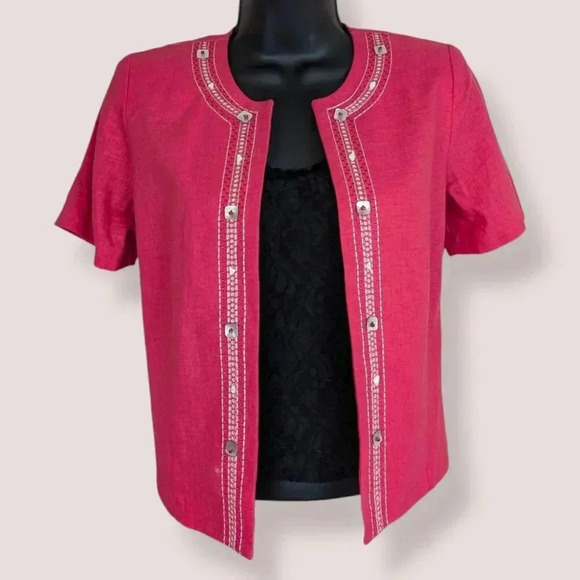 Vintage R&K Pink Linen Short Sleeve  Jacket - Picture 1 of 7